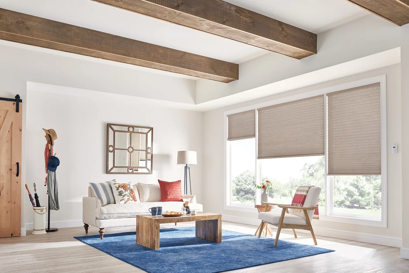 Graber cellular shades on a wide living room window